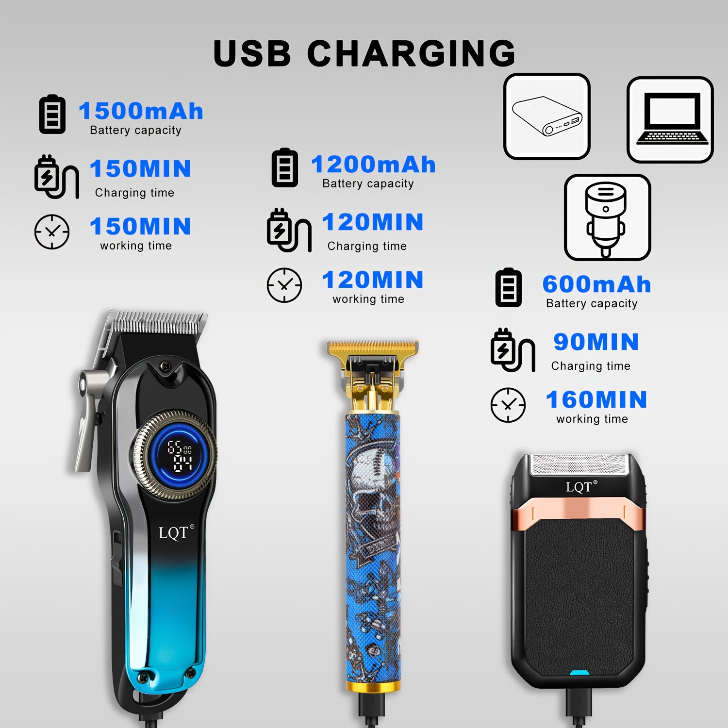 LQT 3pcs Electric Hair Clipper Set