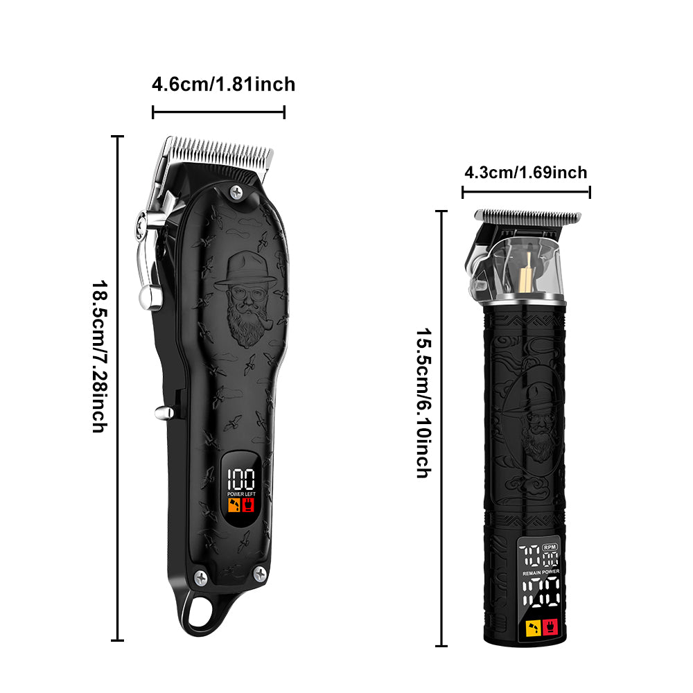 LQT Opulent All-Black Gentleman-Embossed Dual-Digital Clipper Grooming Kit