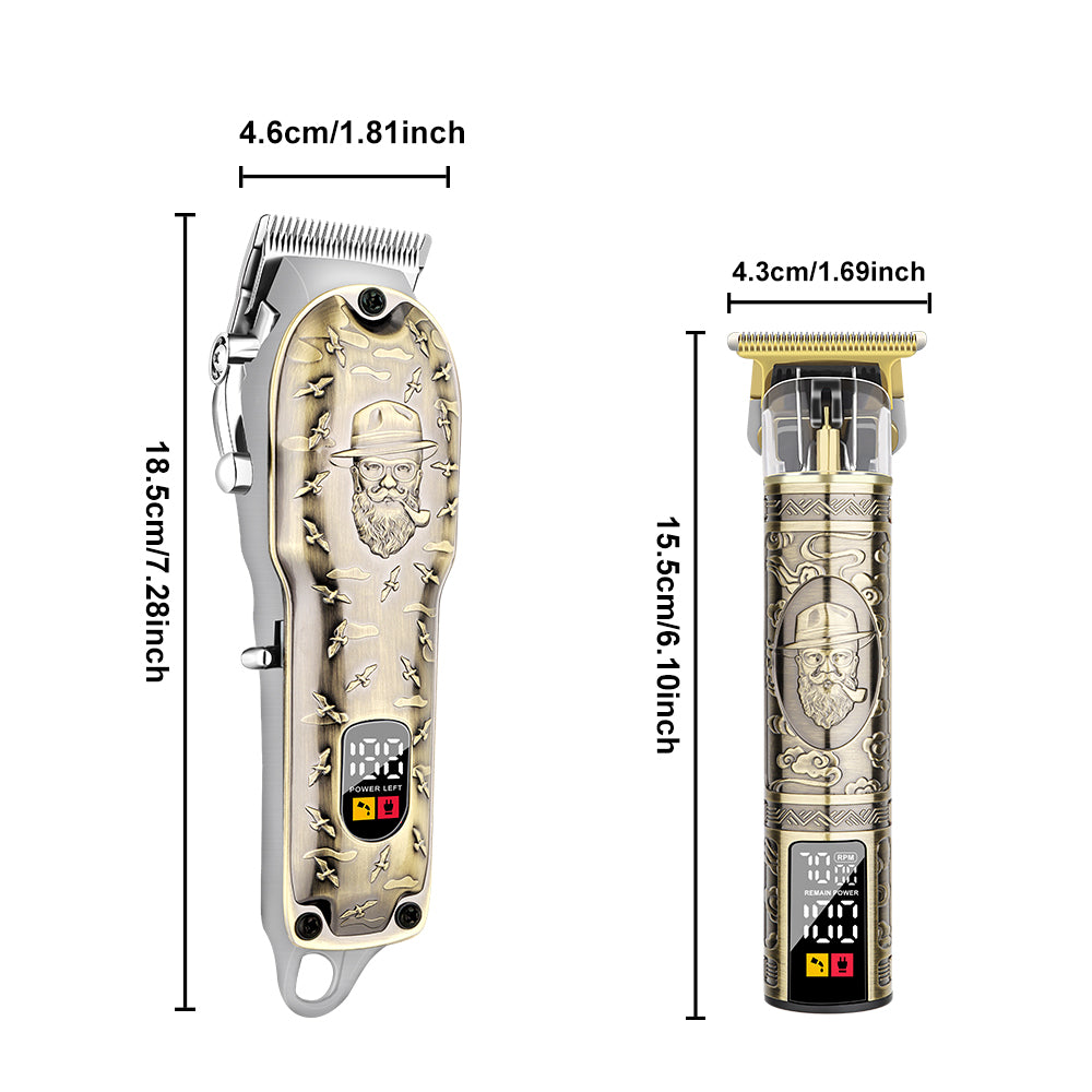LQT Opulent Vintage-Bronze Gentleman-Embossed Dual-Digital Clipper Grooming Kit