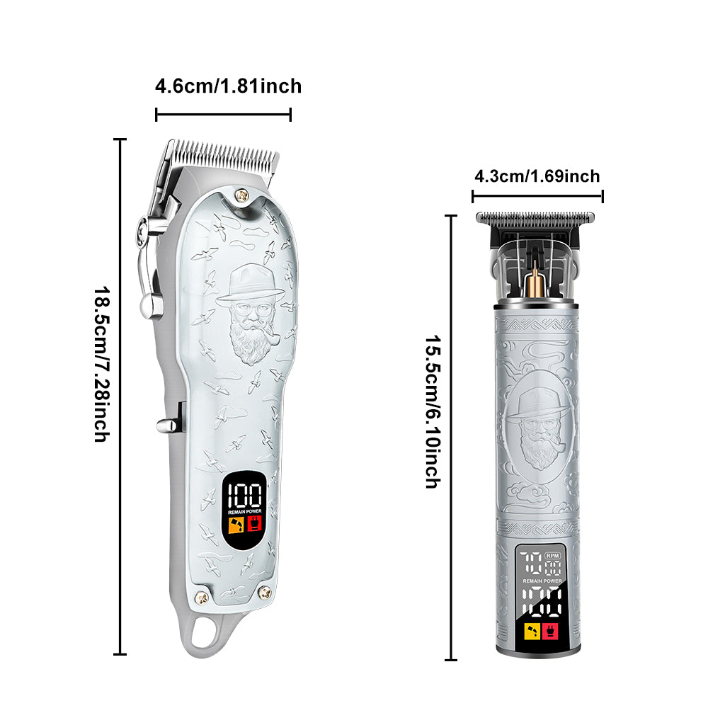 LQT Opulent Silver-Gray Gentleman-Embossed Dual-Digital Clipper Grooming Kit