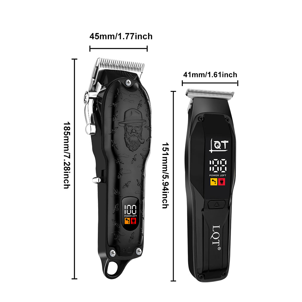 LQT Opulent All-Black Gentleman-Embossed Dual-Digital Clipper Grooming Kit