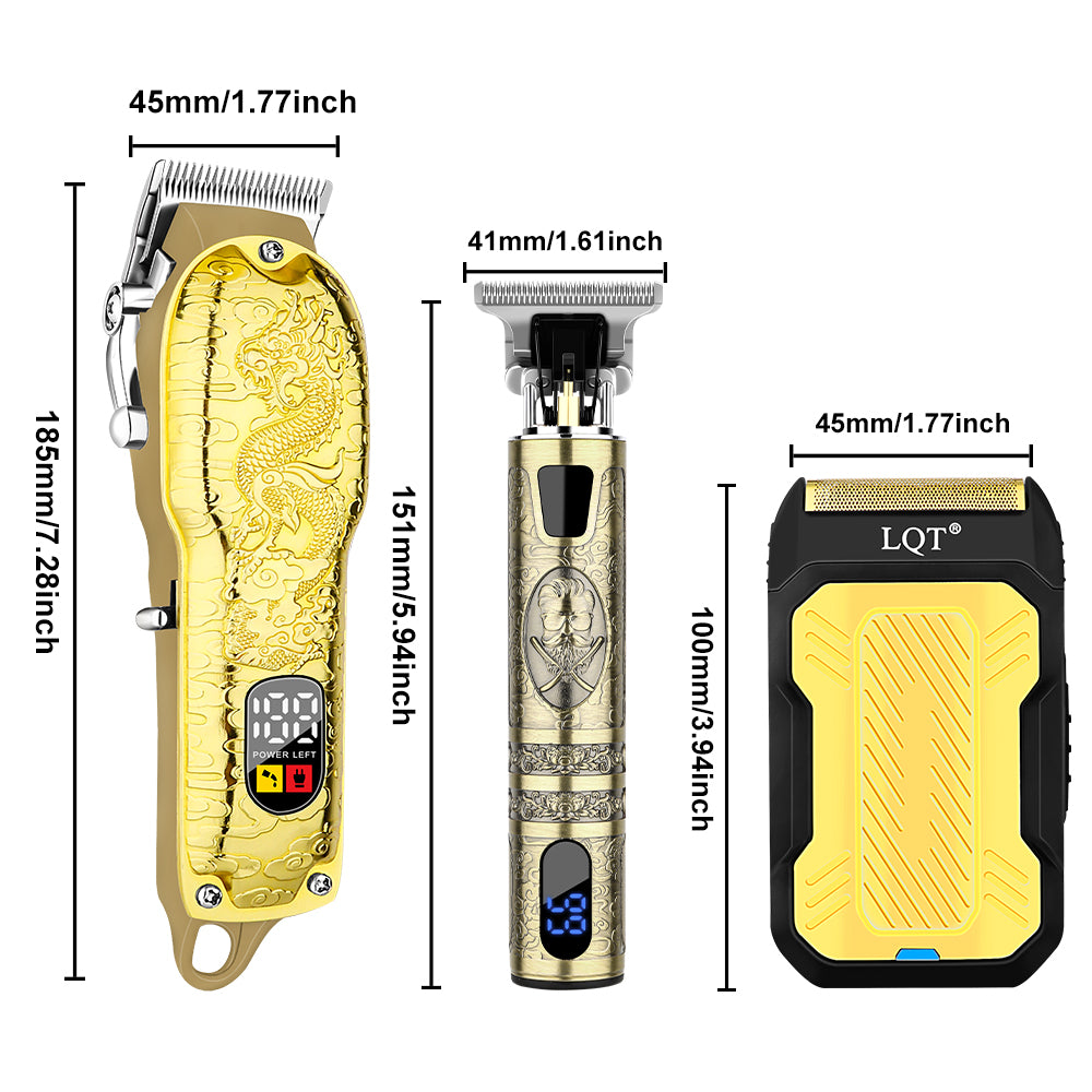 LQT Opulent Gilded Textured Digital-Display Gentleman Grooming Kit